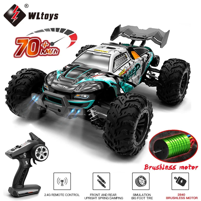 1:16 Scale 4WD RC Car – 70KM/H High Speed Remote Control Drift Truck with LED Lights, 4x4 Monster Racing Car Toy for Kids, Compatible with Wltoys 144001