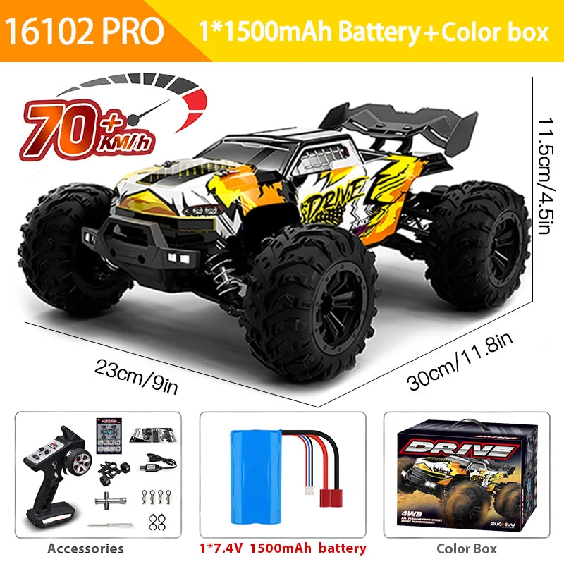 1:16 Scale 4WD RC Car – 70KM/H High Speed Remote Control Drift Truck with LED Lights, 4x4 Monster Racing Car Toy for Kids, Compatible with Wltoys 144001