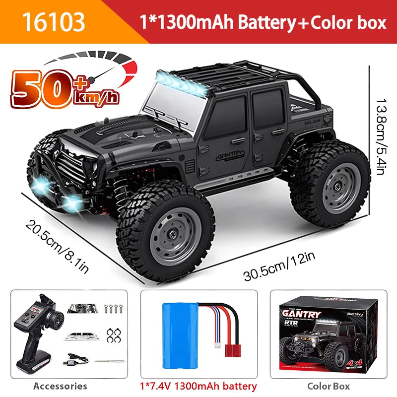 1:16 Scale 4WD RC Car – 70KM/H High Speed Remote Control Drift Truck with LED Lights, 4x4 Monster Racing Car Toy for Kids, Compatible with Wltoys 144001
