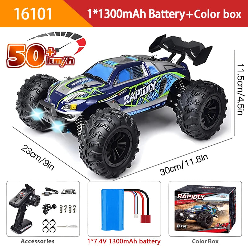 1:16 Scale 4WD RC Car – 70KM/H High Speed Remote Control Drift Truck with LED Lights, 4x4 Monster Racing Car Toy for Kids, Compatible with Wltoys 144001
