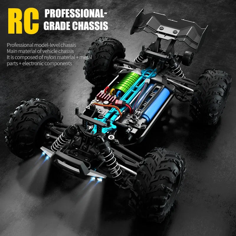 1:16 Scale 4WD RC Car – 70KM/H High Speed Remote Control Drift Truck with LED Lights, 4x4 Monster Racing Car Toy for Kids, Compatible with Wltoys 144001